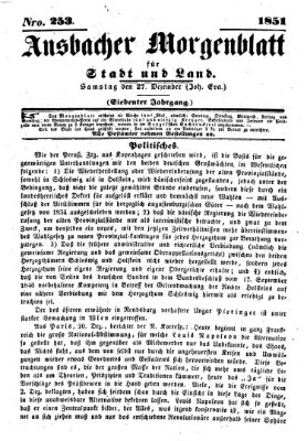 Ansbacher Morgenblatt für Stadt und Land (Ansbacher Morgenblatt) Samstag 27. Dezember 1851