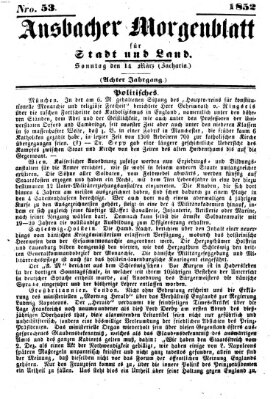 Ansbacher Morgenblatt für Stadt und Land (Ansbacher Morgenblatt) Sonntag 14. März 1852