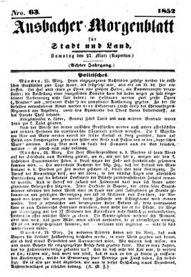 Ansbacher Morgenblatt für Stadt und Land (Ansbacher Morgenblatt) Samstag 27. März 1852