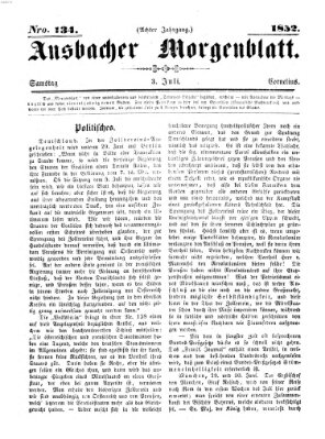 Ansbacher Morgenblatt Samstag 3. Juli 1852