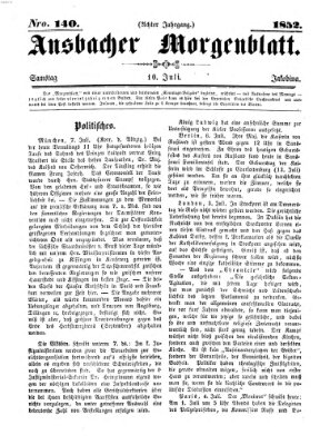 Ansbacher Morgenblatt Samstag 10. Juli 1852