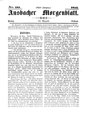 Ansbacher Morgenblatt Freitag 27. August 1852