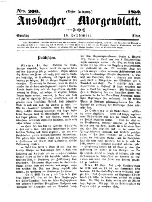 Ansbacher Morgenblatt Samstag 18. September 1852