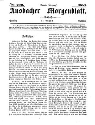 Ansbacher Morgenblatt Samstag 27. August 1853