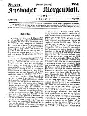 Ansbacher Morgenblatt Donnerstag 1. September 1853