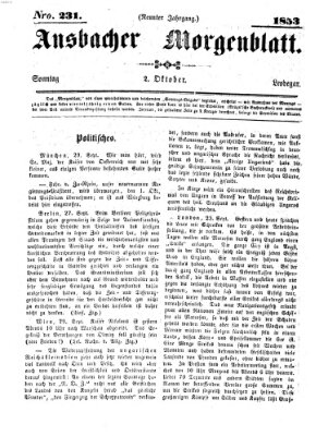 Ansbacher Morgenblatt Sonntag 2. Oktober 1853