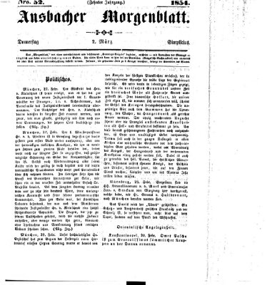 Ansbacher Morgenblatt Donnerstag 2. März 1854