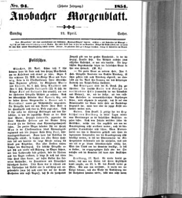 Ansbacher Morgenblatt Samstag 22. April 1854