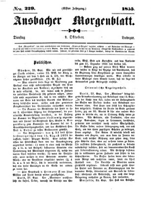 Ansbacher Morgenblatt Dienstag 2. Oktober 1855