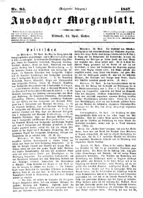 Ansbacher Morgenblatt Mittwoch 22. April 1857