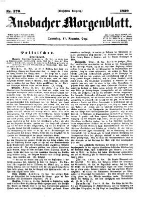 Ansbacher Morgenblatt Donnerstag 17. November 1859