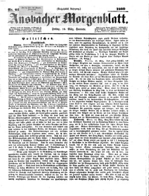 Ansbacher Morgenblatt Freitag 16. März 1860