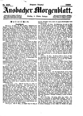 Ansbacher Morgenblatt Dienstag 2. Oktober 1860