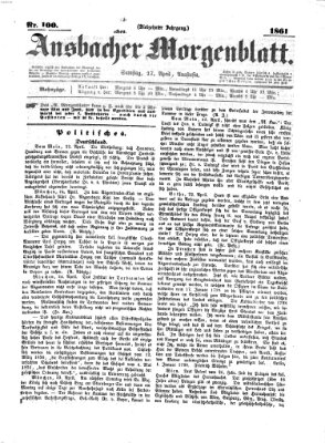 Ansbacher Morgenblatt Samstag 27. April 1861