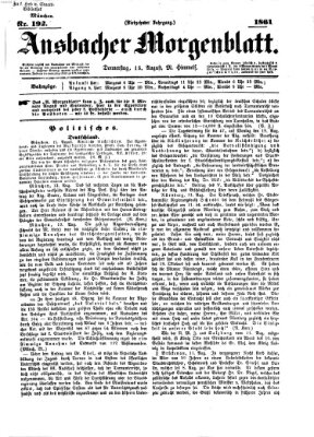 Ansbacher Morgenblatt Donnerstag 15. August 1861