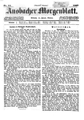 Ansbacher Morgenblatt Mittwoch 15. Januar 1862