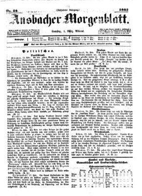 Ansbacher Morgenblatt Samstag 1. März 1862