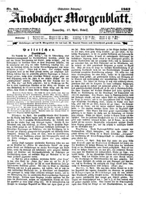 Ansbacher Morgenblatt Donnerstag 17. April 1862