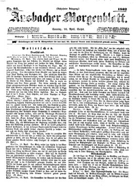 Ansbacher Morgenblatt Sonntag 20. April 1862