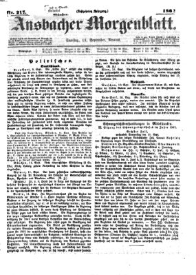 Ansbacher Morgenblatt Samstag 13. September 1862