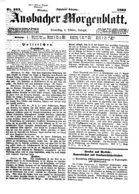 Ansbacher Morgenblatt Donnerstag 2. Oktober 1862