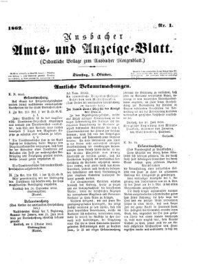 Ansbacher Morgenblatt Dienstag 7. Oktober 1862