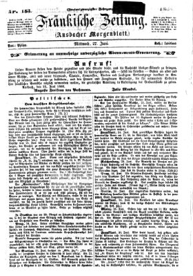 Fränkische Zeitung (Ansbacher Morgenblatt) Mittwoch 27. Juni 1866