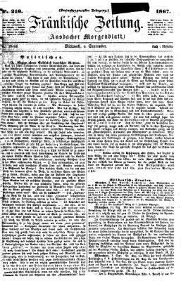 Fränkische Zeitung (Ansbacher Morgenblatt) Mittwoch 4. September 1867