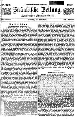 Fränkische Zeitung (Ansbacher Morgenblatt) Sonntag 15. September 1867