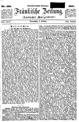 Fränkische Zeitung (Ansbacher Morgenblatt) Donnerstag 3. Oktober 1867