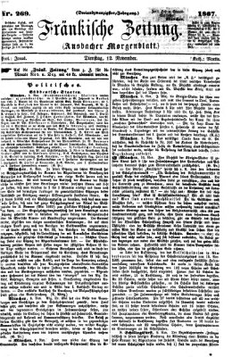 Fränkische Zeitung (Ansbacher Morgenblatt) Dienstag 12. November 1867