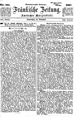 Fränkische Zeitung (Ansbacher Morgenblatt) Donnerstag 28. November 1867