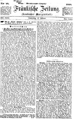 Fränkische Zeitung (Ansbacher Morgenblatt) Donnerstag 27. Februar 1868