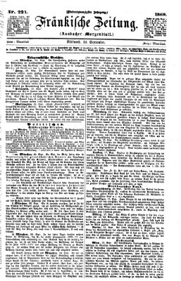 Fränkische Zeitung (Ansbacher Morgenblatt) Mittwoch 22. September 1869