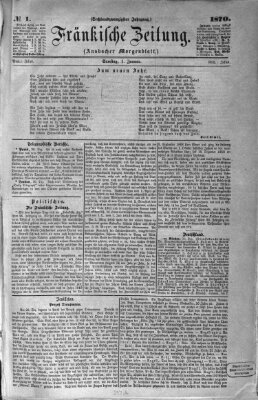 Fränkische Zeitung (Ansbacher Morgenblatt) Samstag 1. Januar 1870