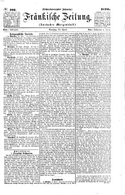 Fränkische Zeitung (Ansbacher Morgenblatt) Samstag 30. April 1870