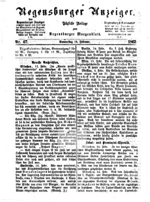 Regensburger Anzeiger Donnerstag 16. Februar 1865