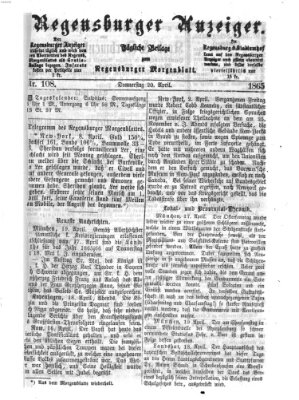 Regensburger Anzeiger Donnerstag 20. April 1865