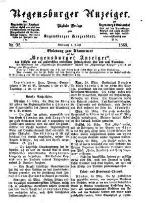 Regensburger Anzeiger Mittwoch 1. April 1868