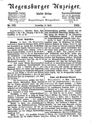 Regensburger Anzeiger Donnerstag 16. April 1868