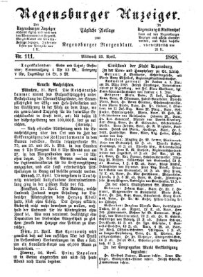 Regensburger Anzeiger Mittwoch 22. April 1868