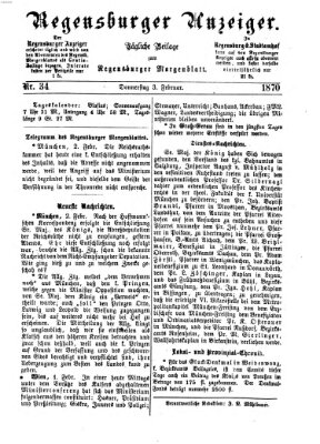 Regensburger Anzeiger Donnerstag 3. Februar 1870