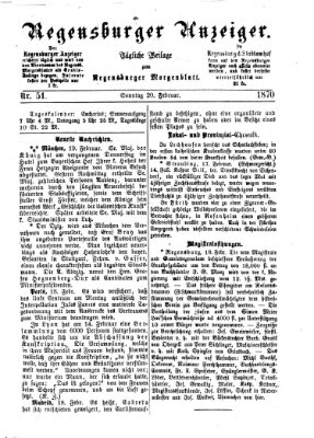 Regensburger Anzeiger Sonntag 20. Februar 1870