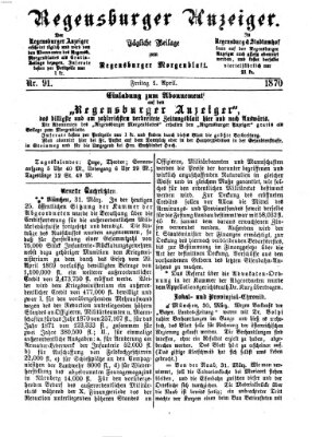 Regensburger Anzeiger Freitag 1. April 1870