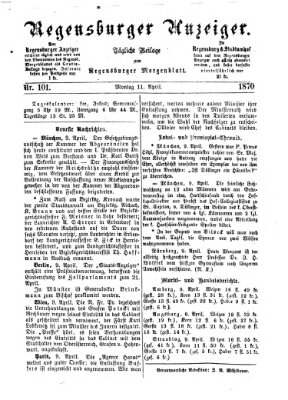 Regensburger Anzeiger Montag 11. April 1870