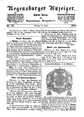 Regensburger Anzeiger Montag 13. Juni 1870