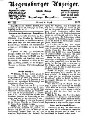 Regensburger Anzeiger Mittwoch 31. August 1870