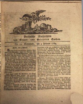 Berlinische Nachrichten von Staats- und gelehrten Sachen Samstag 4. Februar 1764