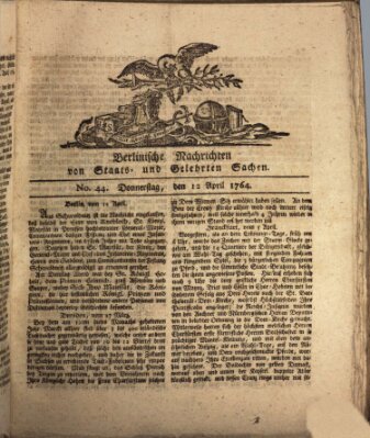 Berlinische Nachrichten von Staats- und gelehrten Sachen Donnerstag 12. April 1764