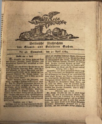 Berlinische Nachrichten von Staats- und gelehrten Sachen Samstag 21. April 1764